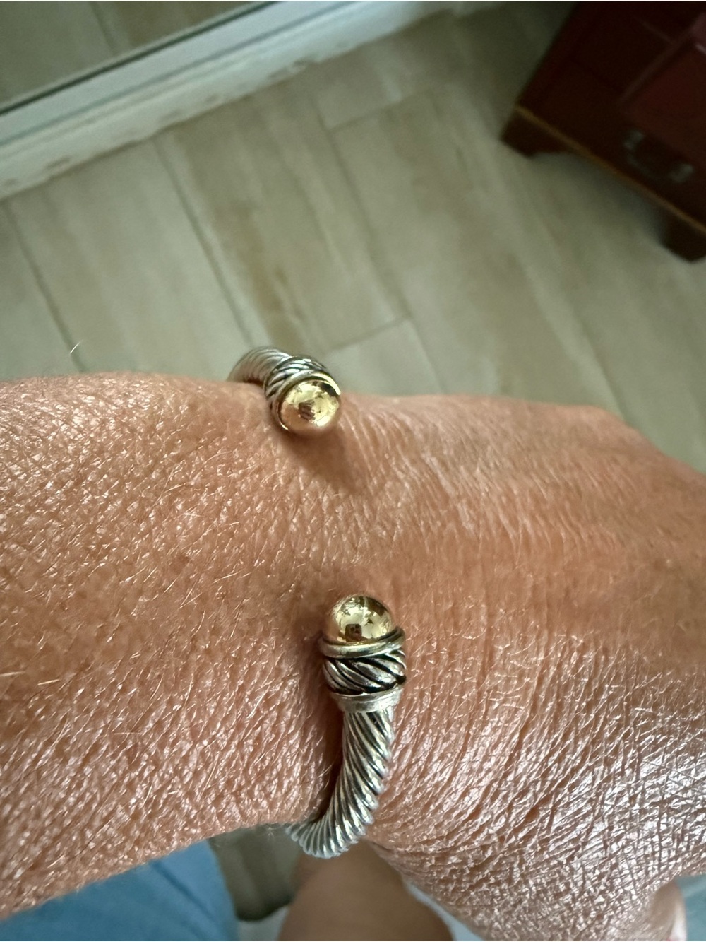 Twisted Cable Cuff Bracelet in Silver with Gold Accents - Picture 3 of 6